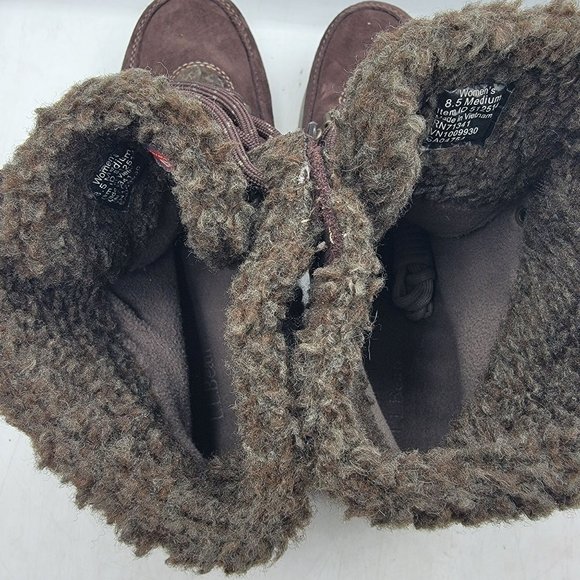 LL Bean Mountain Lodge Womens 8.5 Brown Fleece Collar Insulated Boots Primaloft - Picture 8 of 13